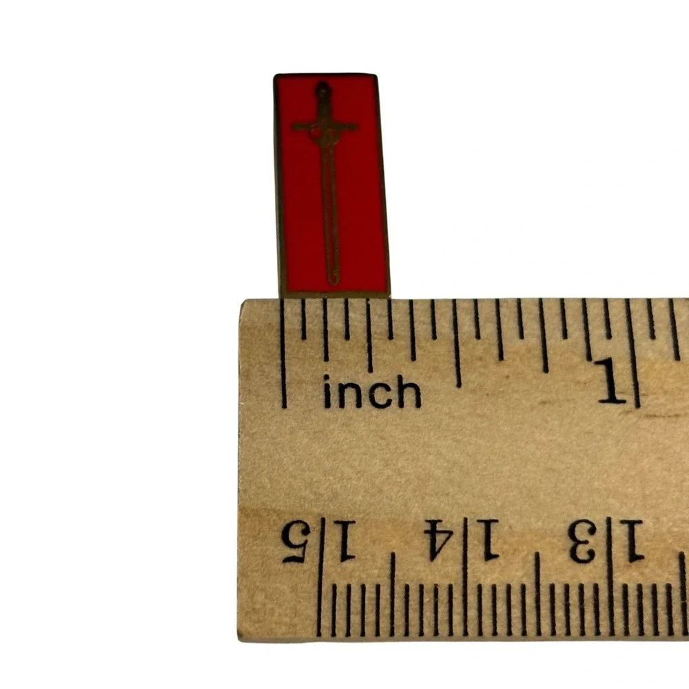 Coronation Sword Lapel Hat Pin Pinback‎ Tie Tack Red Rectangle Vintage Enamel